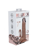 Realrock Metalhead Vibrating Straight Dildo 7 inch Tan packaging showcasing features and design.