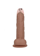 Realrock Metalhead Vibrating Straight Dildo 7 inch Tan with textured shaft and metal head for enhanced pleasure.