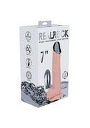 Realrock Metalhead Vibrating Straight Dildo 7 inch Flesh packaging displayed with metallic head and features.