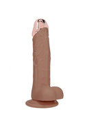 Realrock Metalhead Vibrating Straight Dildo 6 inch Tan, featuring a solid metal head and realistic texture for enhanced pleasure.
