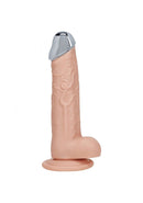 Realrock Metalhead Vibrating Straight Dildo 6 inch Flesh on a white background showcasing its lifelike design and metal tip.
