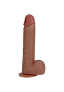 RealRock 8 inch Vibrating & Thrusting Cock Regular Straight Tan showcasing lifelike texture and design.