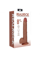 Packaging of RealRock 8 inch Vibrating & Rotating Cock Straight Tan, showcasing its lifelike design and features.