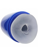 PUMPED Vibrobator Masturbator Negative Pressure Suction Blue showing its smooth internal design and unique opening.
