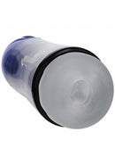 PUMPED SonicPull Masturbator Suction Vibration Multimedia Enhanced Blue showing its clear design and unique contours.