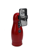 PUMPED Virtuo Masturbator Suction Vibration Phone Attachment Red with smartphone holder for immersive pleasure.
