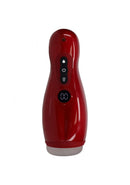 PUMPED Virtuo Masturbator Suction Vibration Phone Attachment Red showcasing sleek design and control buttons.