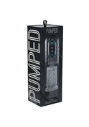 Pumped Vortex Suction Rotating Thrusting Masturbator packaging featuring advanced vacuum display and control interface.
