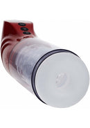 PUMPED StrokeMate Masturbator Metallic Red showing its sleek design and features for customizable pleasure.