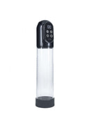Pumped Engage Pump Masturbator Gun Metal showing sleek design with digital controls and transparent body.