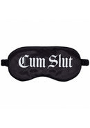Ouch Cum Slut Printed Mask Satin Black - sensory accessory, soft satin finish, bold design, eye mask for intimate exploration.