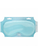 Ouch Satin Mask Blindfolds Powder Blue in packaging, luxurious satin accessory for sensory play.