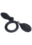 Levelz Ribbed Inflatable Silicone Anal Plug Black with a squeeze bulb for adjustable size and comfort.