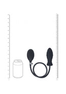 Levelz Ribbed Inflatable Silicone Anal Plug Black with measuring scale and comparison to a can