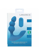 Remote Controlled Rechargeable Beaded Vibrating Anal Plug Teal packaging with remote and features.