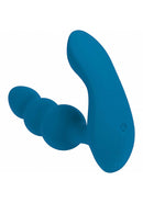 Remote Controlled Rechargeable Beaded Vibrating Anal Plug Teal on a white background.