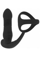Levelz Vibrating & Thrusting Prostate Massager & Cock Ring Black, dual-function pleasure device for synchronized stimulation.