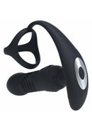 Levelz Vibrating & Thrusting Prostate Massager & Cock Ring Black features ergonomic design for dual stimulation.