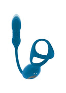 Levelz Vibrating & Thrusting Tri-O Cock Ring & Prostate Massager Teal in blue with ergonomic design for pleasure.