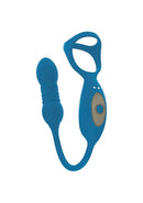 Levelz Vibrating & Thrusting Tri-O Cock Ring & Prostate Massager Teal, designed for multi-stimulation and rhythmic pleasure.