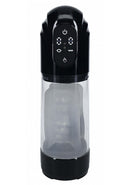 Pumped Technothrust Masturbator Black device with automatic controls and transparent design for hands-free pleasure.