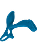 Levelz Vibrating Cock & Ball Ring Teal showcasing its dual-loop structure and vibrant teal color.