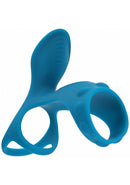 Levelz Vibrating Cock & Ball Ring Teal showcasing its multifunction performance design and dual-loop structure.