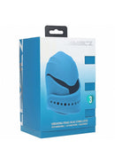 LEVELZ Adjustable Vibrating Silicone Penis Head Stimulator Teal packaging showing features and functions.