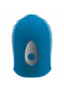 LEVELZ Adjustable Vibrating Silicone Penis Head Stimulator Teal top view showing its ergonomic design and power button.
