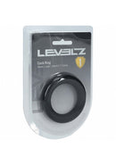 Levelz Liquid Silicone Cock Ring L Black packaging with product details and image of the cock ring.