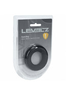 Levelz Liquid Silicone Cock Ring M Black packaging showing a premium quality silicone cock ring in a clear display.