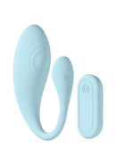 Loveline Wave C Shape Vibrator Blue with remote control for enhanced G-spot stimulation.