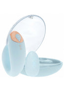 Loveline Daydream Vibrator Blue in a sleek travel-friendly case with remote control features for dual-stimulation.