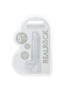RealRock Crystal Clear Realistic Dildo with Balls 5 inches in package, showcasing its premium clear design and size.