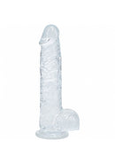 RealRock Crystal Clear Realistic Dildo with Balls 5 inches on a white background, showcasing its premium design and clear finish.