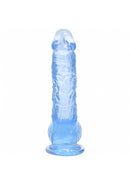 RealRock Crystal Clear Realistic Dildo Blue with Balls 5 inch in translucent blue color.