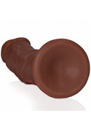 RealRock Realistic Skin Curved Dildo 7 inch Brown shown from the side highlighting its lifelike design and detailing.