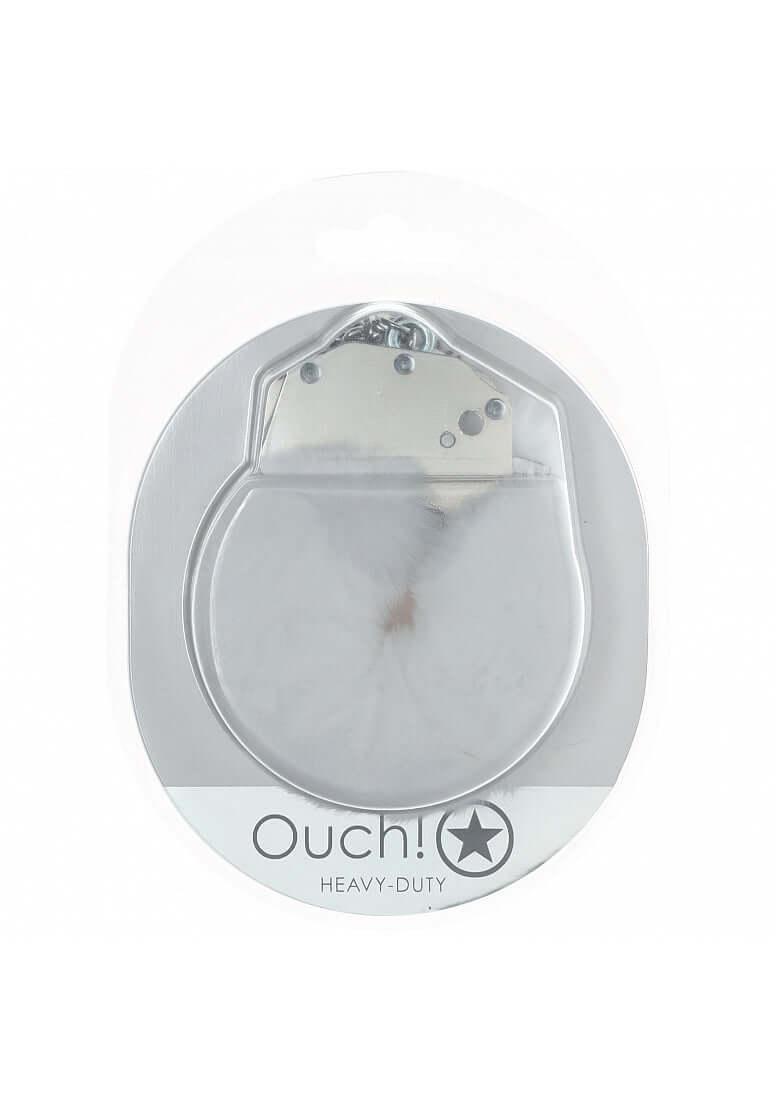OUCH! HEAVY DUTY FLUFFY HANDCUFFS WHITE-1