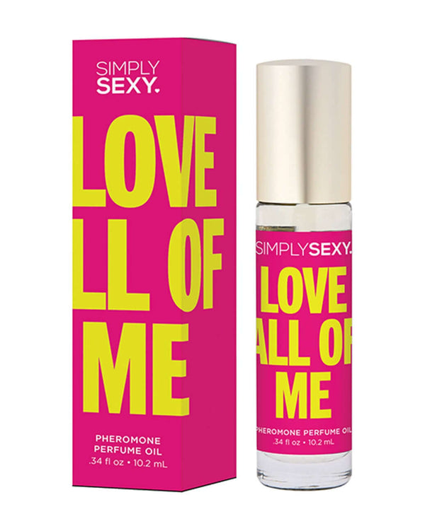 Simply Sexy Pheromone Perfume Oil Roll On - Love All Of Me, 0.34 oz with box packaging.