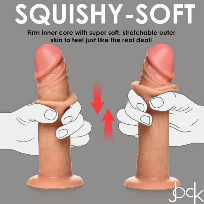 JOCK Real Skin 8” Vibrating Silicone Dildo - Ultra Realistic Dual Density, Suction Cup Base
