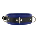 Strict Leather Deluxe Locking Collar Blue and Black with metal rings and lockable buckle.