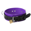 Strict Leather Deluxe Locking Collar Purple and Black with a polished finish and lockable design.