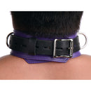Strict Leather Deluxe Locking Collar Purple and Black detail with buckle and D-ring visible.