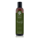 Sliquid Balance Massage Oil Tranquility 8.5 Oz bottle with a dark label and sleek design for skin nourishment and relaxation.