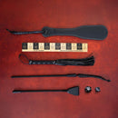SEI MIO Correction Collection Impactful 5 Pc Punishment Toolkit includes various BDSM tools on a red background.