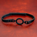 Sei Mio Open Invitation Sturdy O-Ring Gag with adjustable straps on a textured red background.