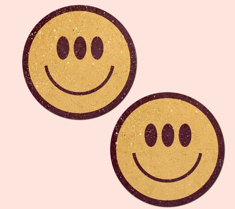 Trippy Smiley Face Pasties by Pastease® in glitter velvet, perfect accessory for summer festivals and adding instant happiness to your wardrobe