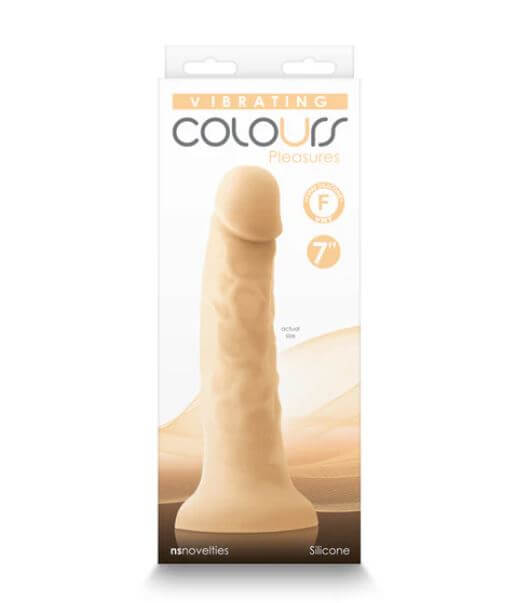 7 inch Vibrating Dildo Colours Pleasures Vanilla packaging showcasing realistic details and powerful suction cup.