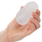 Hand holding POP SOCK!™ Ribbed Clear Stroker, showcasing its multi-textured, ribbed design for ultimate pleasure.
