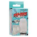 POP SOCK! Ribbed Clear Stroker in packaging labeled "Soft, Tight and Stretchy" and "Ribbed" for versatile pleasure.